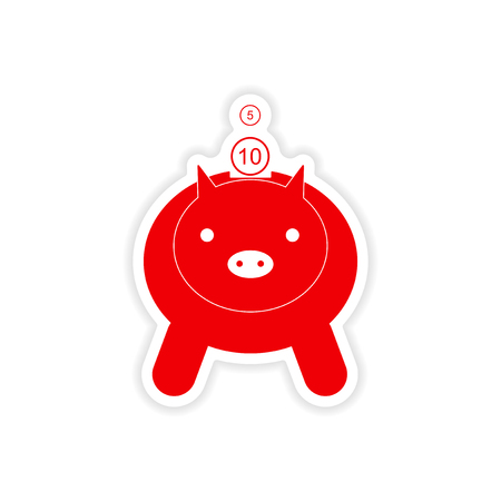 stylish sticker on paper piggy bank and moneyのイラスト素材