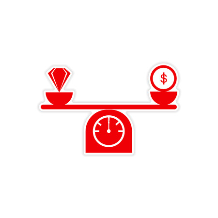stylish sticker on paper diamonds and money on scalesのイラスト素材