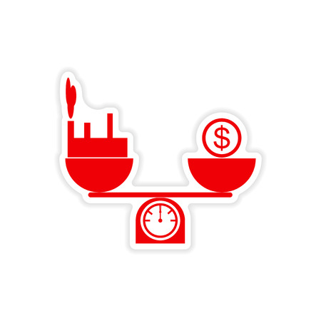 stylish sticker on paper money building scalesのイラスト素材