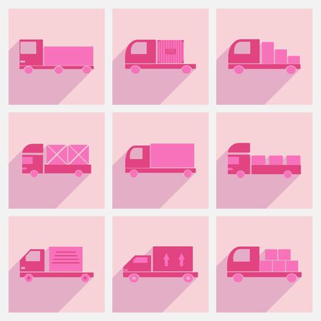 Flat with shadow concept and mobile application car delivery trucksのイラスト素材