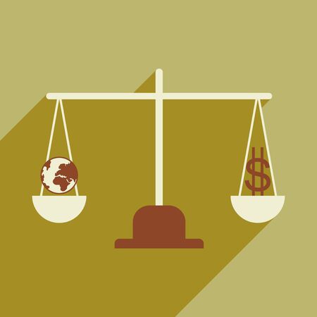 Flat design modern vector illustration icon Globe Scales moneyのイラスト素材