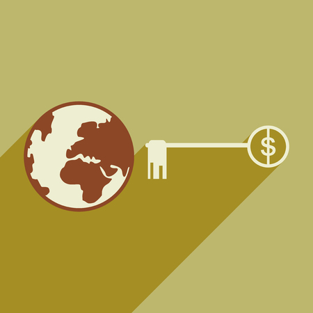 Flat design modern vector illustration icon Globe key moneyのイラスト素材