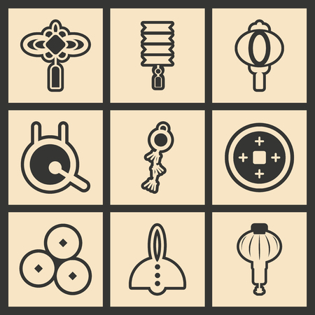 Flat in black and white concept mobile application Chinese lanternsのイラスト素材