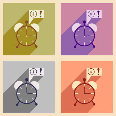 Modern collection flat icons with shadow alarm clock and moneyのイラスト素材