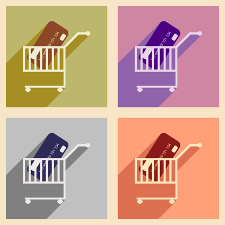 Modern collection flat icons with shadow bank card in cartのイラスト素材