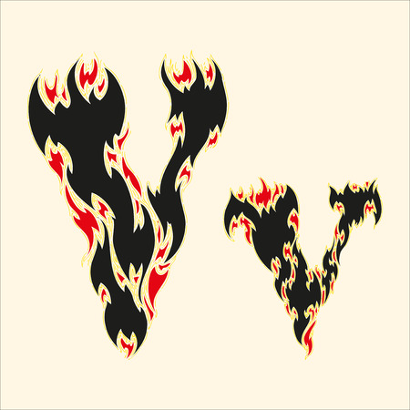 Fiery font Letter V Illustration on white backgroundのイラスト素材