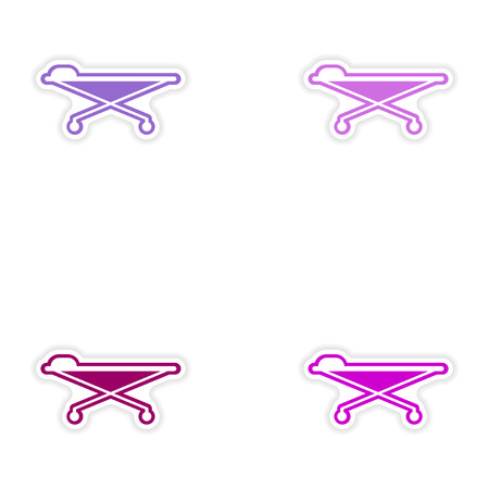 Set of paper stickers on white background medical stretcherのイラスト素材