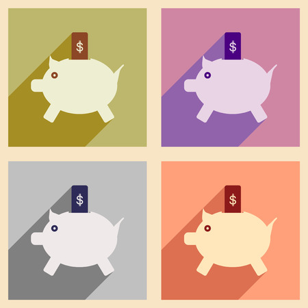 Flat with shadow icon concept piggy bank and dollarのイラスト素材