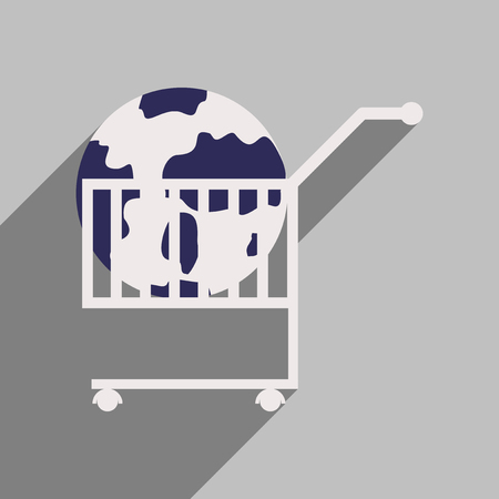 Flat design modern vector illustration icon globe in trolleyのイラスト素材