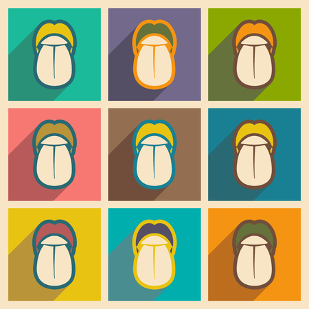 Icons of assembly human tongue in flat styleのイラスト素材