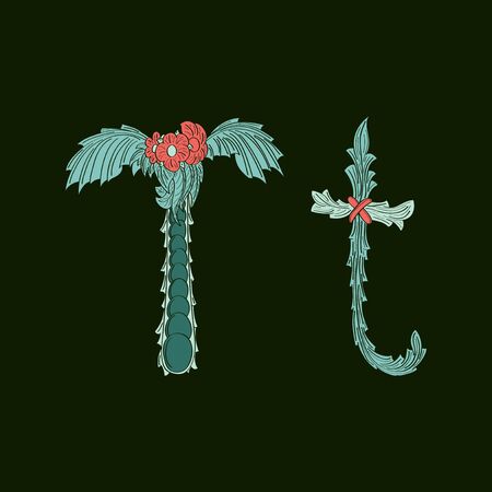 Abstract letter T logo icon  in Blue tropical styleのイラスト素材