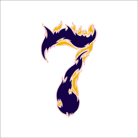 fiery font blue number 7 on a white backgroundのイラスト素材