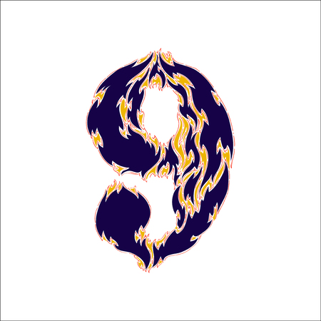 fiery font blue number 9 on a white backgroundのイラスト素材