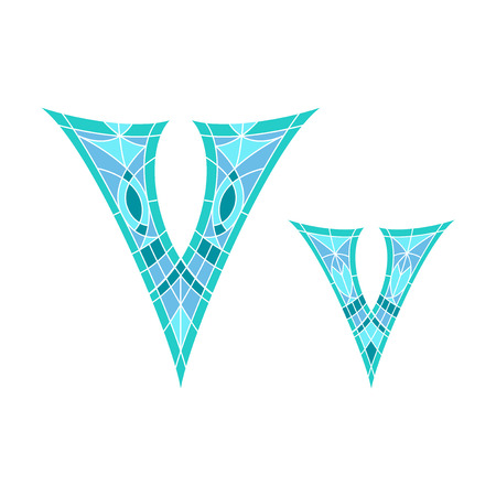 Low poly letter V in blue mosaic polygonのイラスト素材