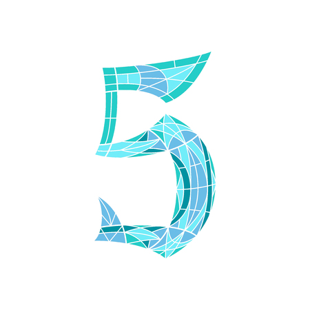 Low poly number 5 in blue mosaic polygonのイラスト素材