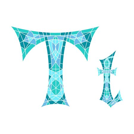 Low poly letter T in blue mosaic polygonのイラスト素材