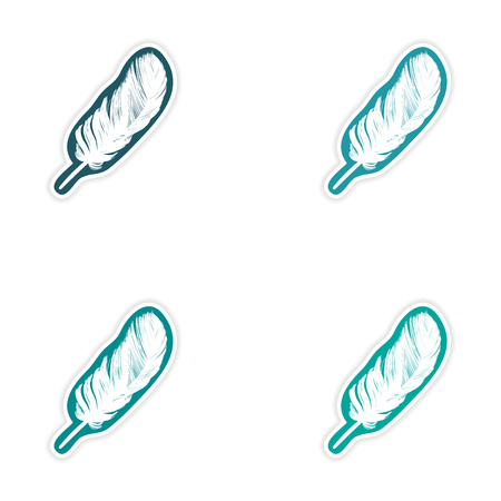 Set of stickers feather bird on white backgroundのイラスト素材