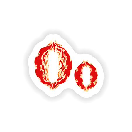 sticker fiery font red letter O on white backgroundのイラスト素材