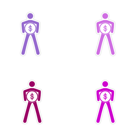 Set of stylish sticker on paper person with coinのイラスト素材