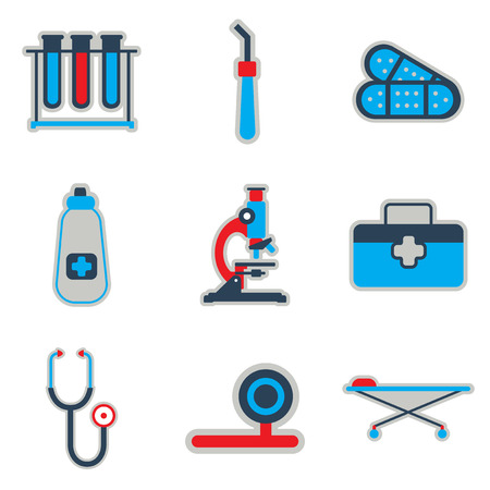 Icons of medical instruments and medicament in flat styleのイラスト素材