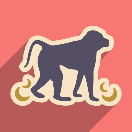 flat icon with long shadow monkey with bananasのイラスト素材