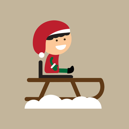 flat icon on stylish background boy on sledのイラスト素材