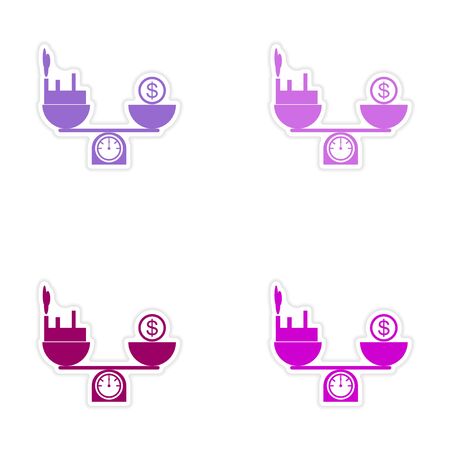 Set of stylish sticker on paper money building scalesのイラスト素材