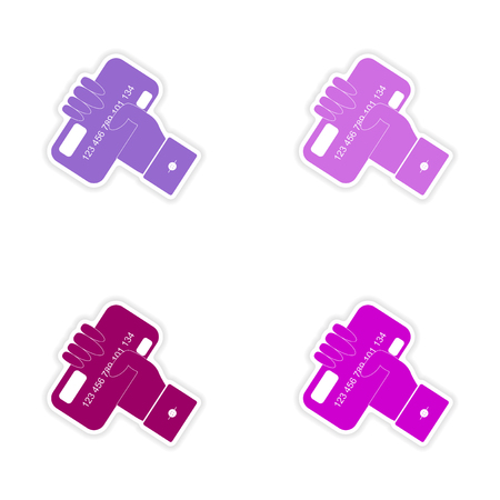 Stylish assembly sticker on paper bank card in handのイラスト素材