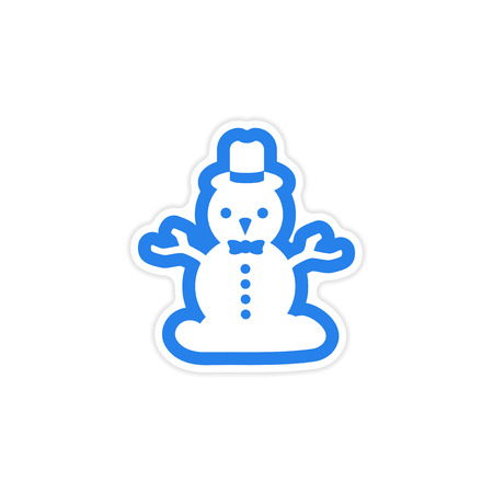 paper sticker on white background Snowman in hatのイラスト素材