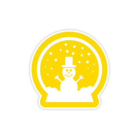 paper sticker on white background snowman in snow globeのイラスト素材