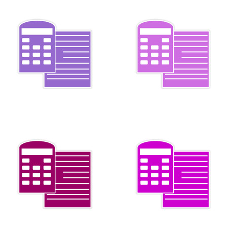 Set of stylish sticker on paper documents and calculatorのイラスト素材