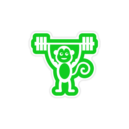 stylish paper sticker on white background monkey weightlifterのイラスト素材