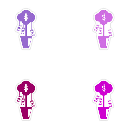 Set of stylish sticker on paper money tree and dollarsのイラスト素材