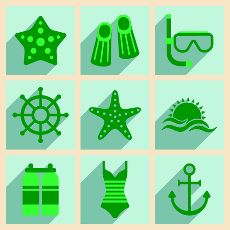 Flat with shadow concept and mobile application sea iconsのイラスト素材