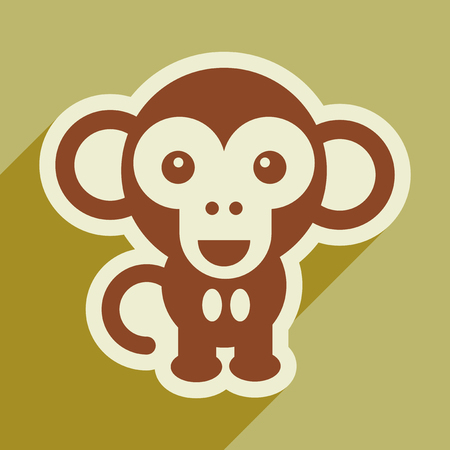 flat icon with long shadow happy monkeyのイラスト素材