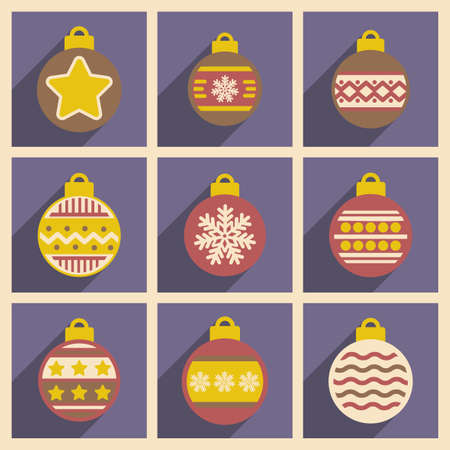 Set of flat icons with long shadow Christmas ballsのイラスト素材