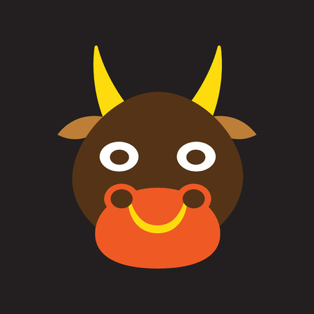Modern flat icon with Black background, Indian cowのイラスト素材