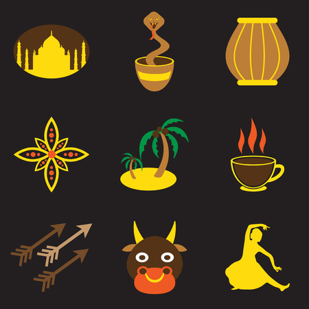 Modern flat icons collection with Black background, Indian iconsのイラスト素材