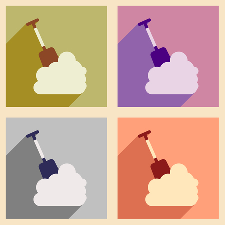 Set flat icons with long shadow, snowdrift shovelのイラスト素材