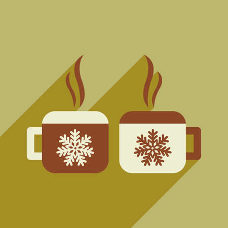 flat icon with long shadow cup, snowflakesのイラスト素材