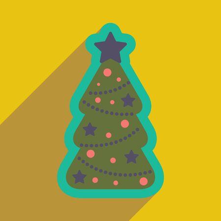 flat icon with long shadow, Christmas treeのイラスト素材