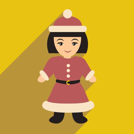 flat icon with long shadow, Santa girlのイラスト素材