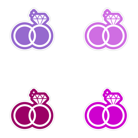 Set of paper stickers on white background, wedding ringsのイラスト素材
