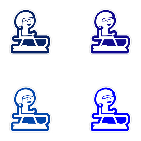 Set of paper stickers on white background, child sleddingのイラスト素材