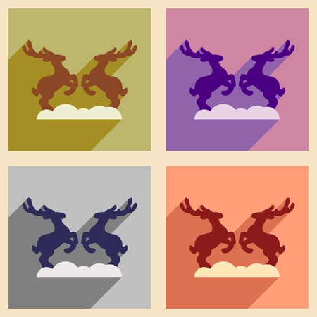 Set of flat icons with long shadow pair deerのイラスト素材