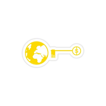 stylish sticker on paper  globe and key moneyのイラスト素材