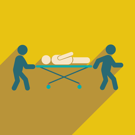 Modern flat icon with long shadow patient on stretcherのイラスト素材