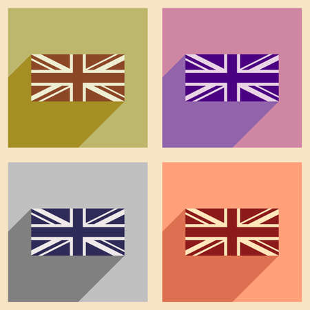 Set of flat icons with long shadow British flagのイラスト素材