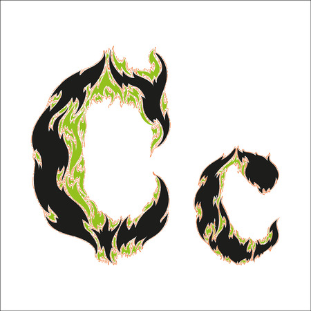 fiery font black and green letter C on white backgroundのイラスト素材