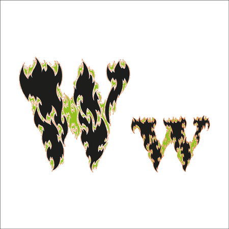fiery font black and green letter W on white backgroundのイラスト素材